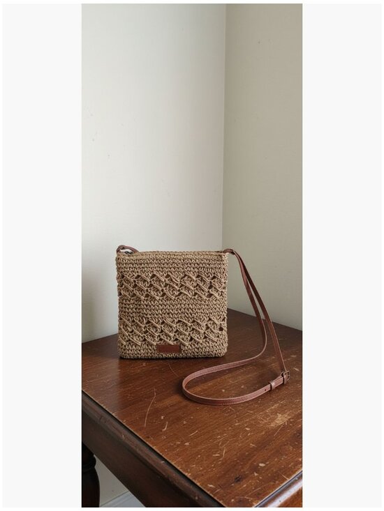 Handbags - Handwoven Straw Crossbody Shoulder Bag with Leather Strap